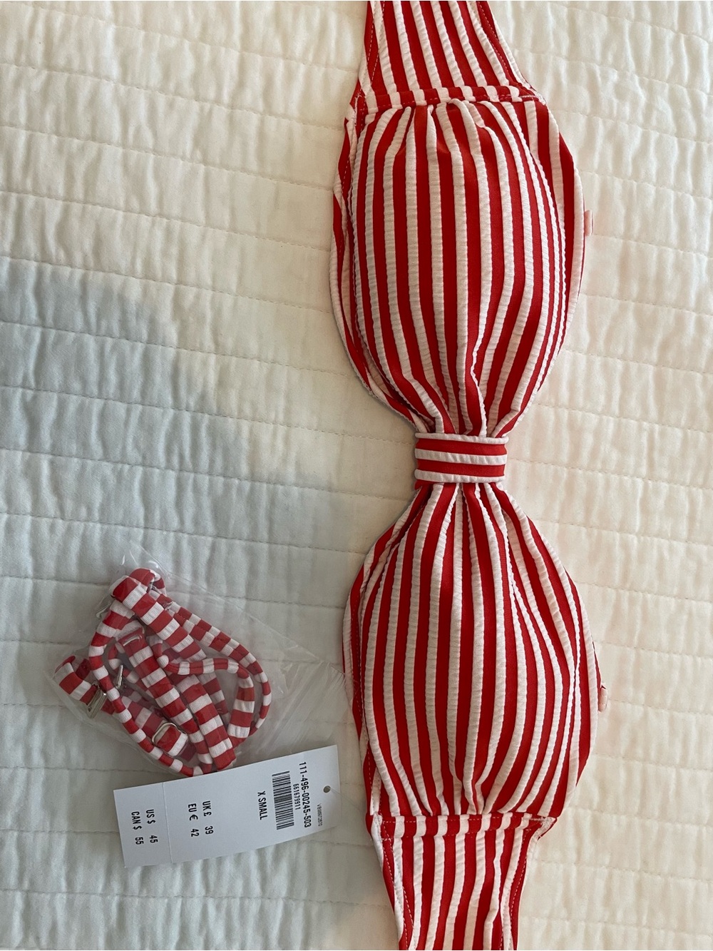 NWT Abercrombie & Fitch Red and White Striped Bandeau Bikini Top